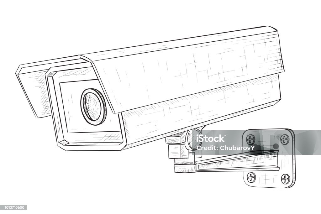 Security Cctv Camera Hand Drawn Sketch Stock Illustration - Download ...