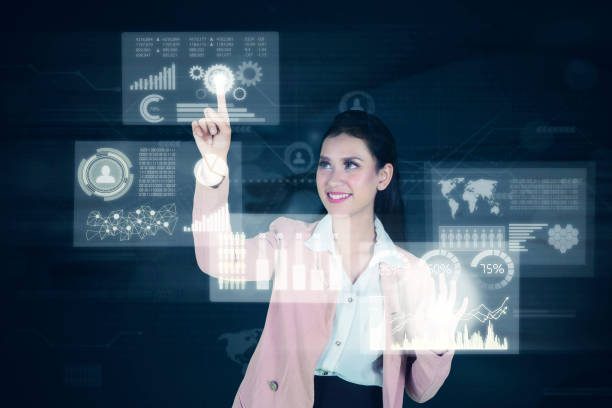 istock Caucasian businesswoman working with virtual screen 1013734776
