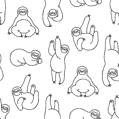 Seamless Hand-Drawn Sloth Pattern