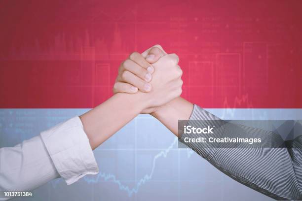 Successful Handshake With Indonesia Flag Stock Photo - Download Image Now - Achievement, Adult, Adults Only