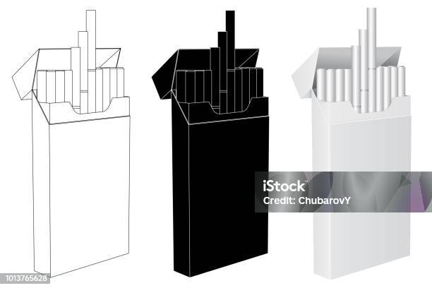 Pack Of Cigarettes Stock Illustration - Download Image Now - Addiction, Black Color, Box - Container