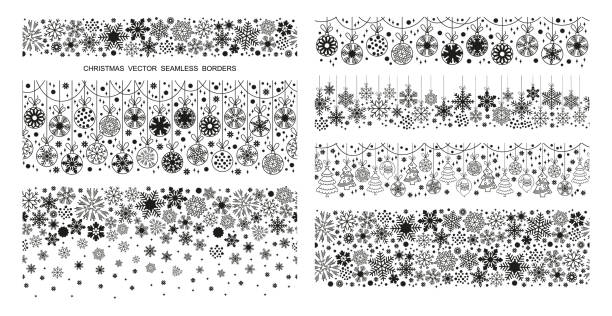Fronteira de floco de neve sem costura conjunto coleção de Natal - ilustração de arte em vetor