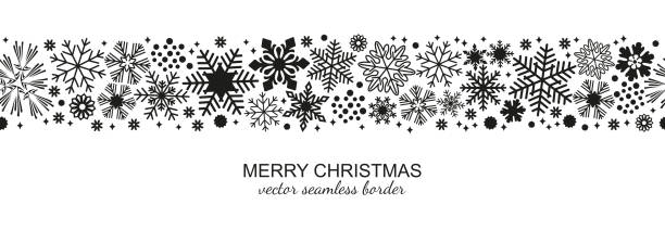 Black and white seamless snowflake border, Xmas - ilustração de arte vetorial