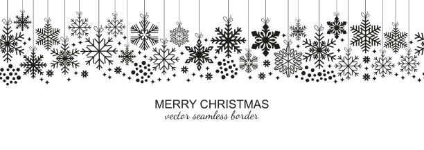 Festive seamless snowflake border white background - ilustração de arte vetorial