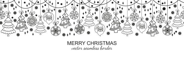 Seamless snowflake header, Christmas design - ilustração de arte vetorial