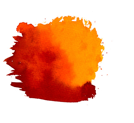 Red and orange bright abstract watercolor splash isolated on white backkground