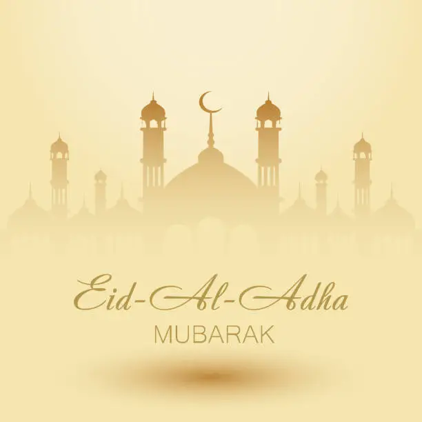 Vector illustration of Aid Al Adha greeting card template with mosque. Vector