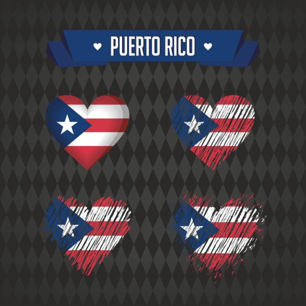 Puerto Rico. Collection of four vector hearts with flag. Heart silhouette Puerto Rico with love. Graphic design heart with map inside porto rico flag stock illustrations