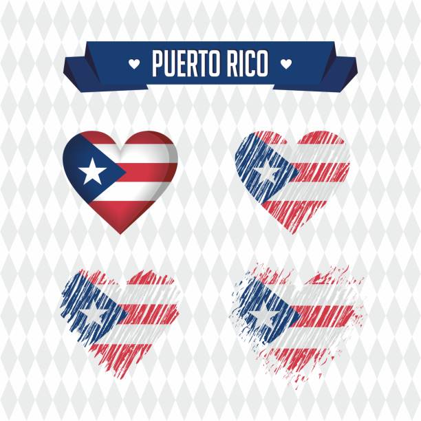Porto Rico heart with flag inside. Grunge vector graphic symbols Puerto Rico with love. Graphic design heart with map inside porto rico flag stock illustrations