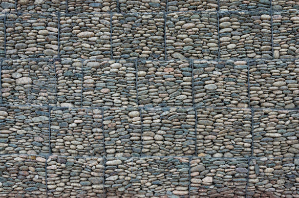Stone wall in a metal grid. Texture for the background