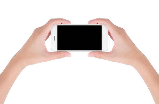 istock Woman hands holding white smart phone with blank space on screen display, digital and communication concept, Isolated on white background. 1013805914