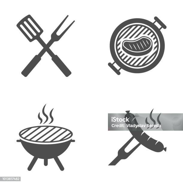 Bbq Or Grill Tools Icon Barbecue Fork With Spatula Sausage On A Fork Vector Illustration Stock Illustration - Download Image Now