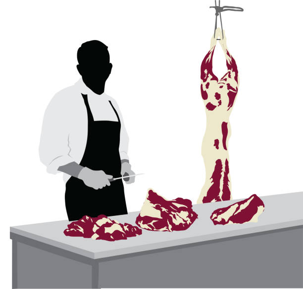 Wild Game Meat Butcher Butcher with a variety of uncut pieces of meat meat silhouettes stock illustrations