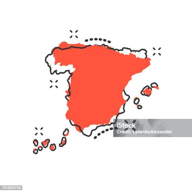 Vector Cartoon Spain Map Icon In Comic Style Spain Sign Illustration Pictogram Cartography Map Business Splash Effect Concept Stock Illustration - Download Image Now