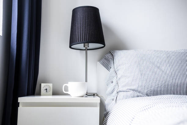 istock White dark blue minimalist bedroom design 1013835078
