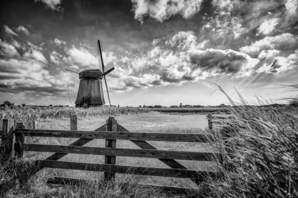old antique windmill against a sky; South Holland
