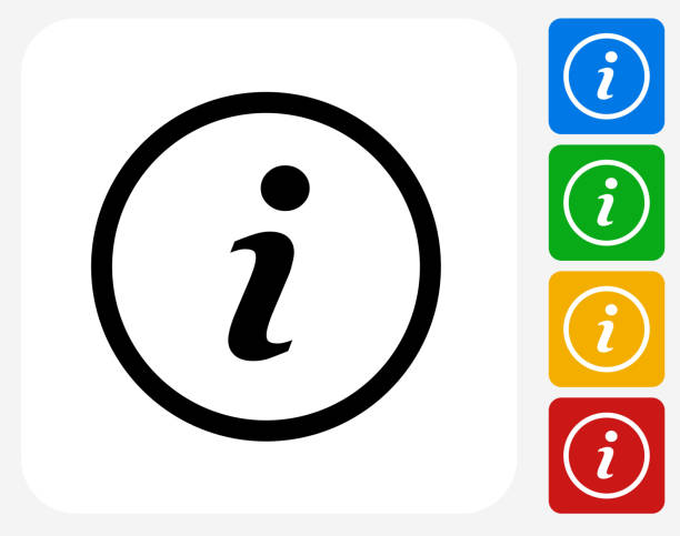 Information Icon Information Icon. The icon is black and is placed on a square vector button. The button is flat white color and the background is light. The composition is simple and elegant. The vector icon is the most prominent part if this illustration. There are four alternate button variations on the right side of the image. The alternate colors are red, yellow, green and blue. blue letter i stock illustrations