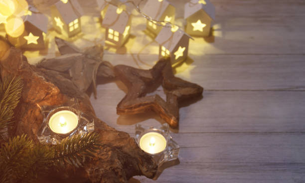 istock Cosy and soft winter background, knitted sweater and lights 1013863388
