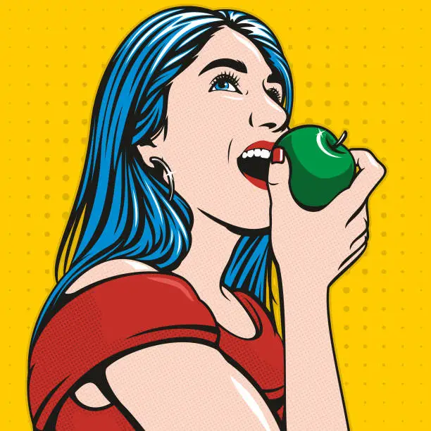 Vector illustration of Beautiful Girl Eating An Apple