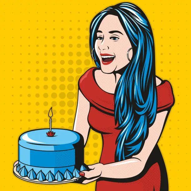 Vector illustration of Woman with Birthday Cake