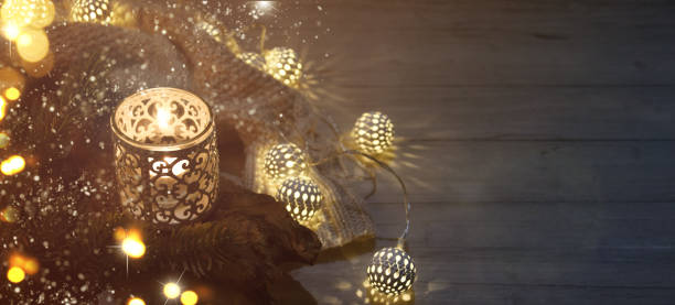 istock Cosy and soft winter background, knitted sweater and lights 1013873886