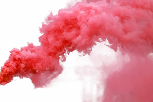 Red smoke, isolated on white background.