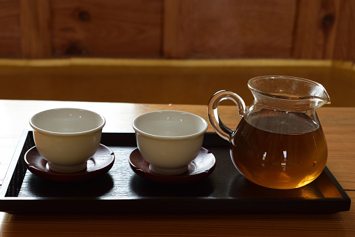 Drinking pine tea in the temple