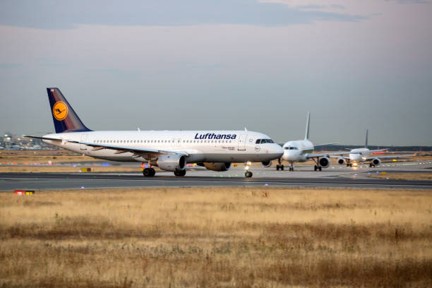 Airbus A320-200 ofLufthansa is taking off on runway 18 West at Frankfurt International Airport. German airline Lufthansa is the largest airline in Europe and the world's fifth-largest airline and part of the intercontinental airline network Star Alliance.