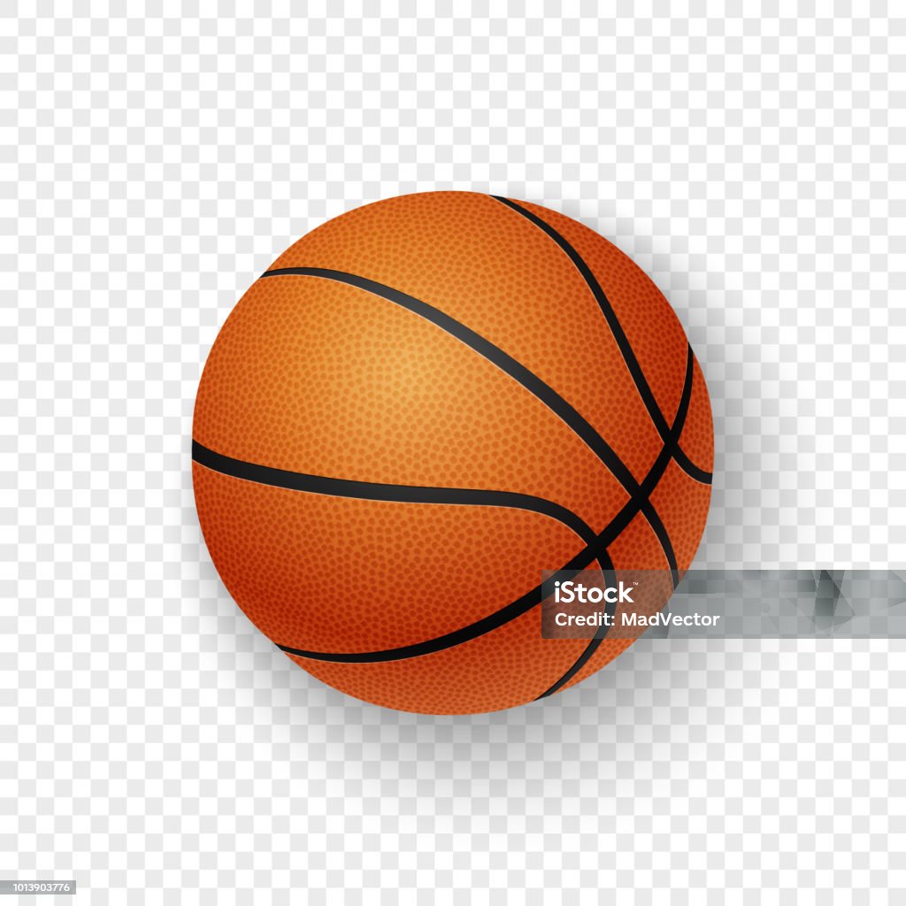 Vector realistic 3d orange brown classic basketball icon closeup isolated on transparency grid background. Design template for graphics, mockup. Top view Vector realistic 3d orange brown classic basketball icon closeup isolated on transparency grid background. Design template for graphics, mockup. Top view. Basketball - Sport stock vector