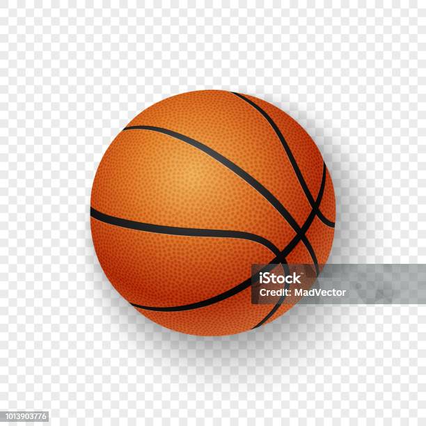 Vector Realistic 3d Orange Brown Classic Basketball Icon Closeup Isolated On Transparency Grid Background Design Template For Graphics Mockup Top View Stock Illustration - Download Image Now