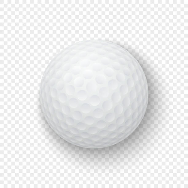 Vector realistic 3d white classic golf ball icon closeup isolated on transparency grid background. Design template for graphics, mockup. Top view Vector realistic 3d white classic golf ball icon closeup isolated on transparency grid background. Design template for graphics, mockup. Top view. golf patterns stock illustrations