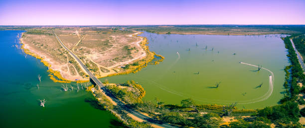 Aerial panorama of Loch Luna game reserve in Riverland, South Australia Aerial panorama of Loch Luna game reserve in Riverland, South Australia lake murray stock pictures, royalty-free photos & images