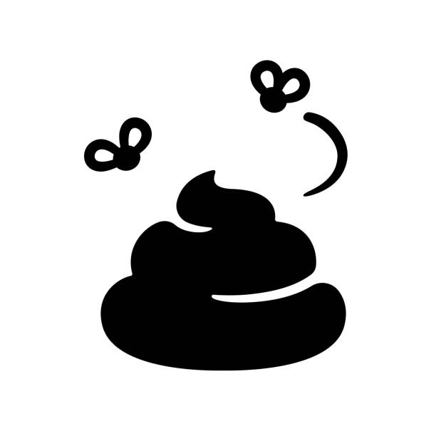 Simple poop icon Simple poop illustration. Pile of shit with flies. Black and white vector icon. stool stock illustrations