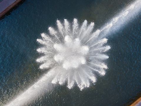 Aerial view of a flower-shaped fountain