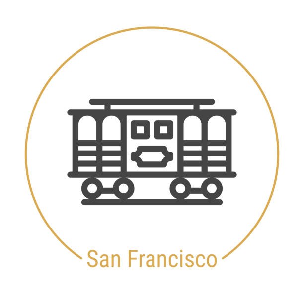 San Francisco, United States Vector Line Icon San Francisco, United States Vector Line Icon with Gold Circle Isolated on White. Landmark - Emblem - Print - Label - Symbol. San Francisco Cable Car Pictogram. World Cities Collection. tram stock illustrations