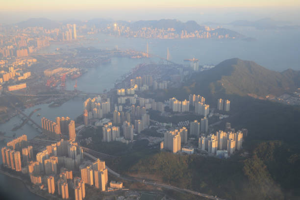 istock view of plane window looking down of a land 1013954924