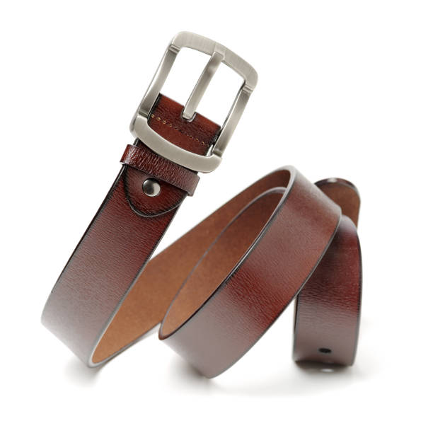 istock Leather belt for men on gray background 1013955242