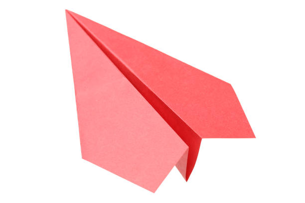 Pointed origami paper plane on white background