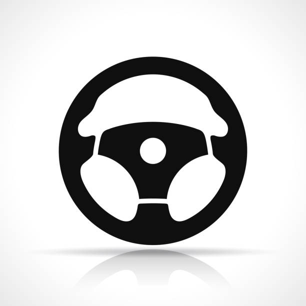 illustrazioni stock, clip art, cartoni animati e icone di tendenza di icona nera del volante vettoriale - steering wheel