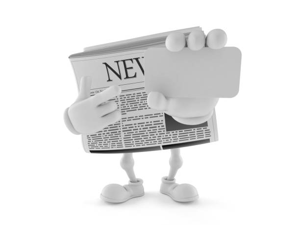 istock Newspaper character holding blank business card 1013961092