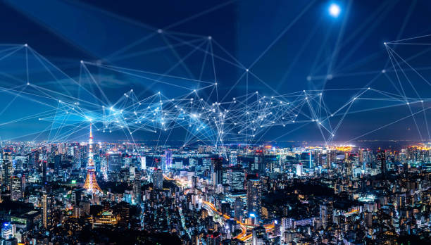 smart city and communication network concept. iot(internet of things). ict(information communication network). - global communications global business global technology imagens e fotografias de stock