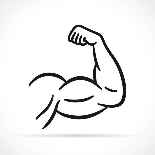 wektor muskularne ramię czarna ikona - flexing muscles bicep men human arm stock illustrations