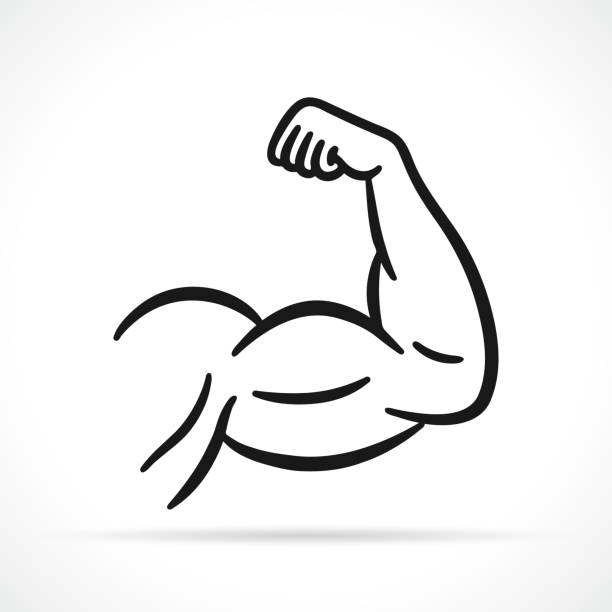 ilustrações, clipart, desenhos animados e ícones de ícone de braço musculoso negro vector - flexing muscles bicep men human arm