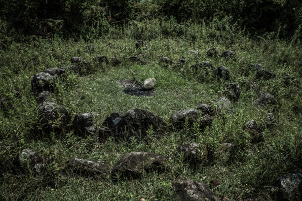 Ancient cromlech, megalithic stone circle at Esera, Abkhazia.