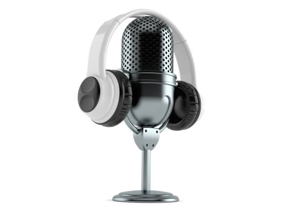 micrófono con auriculares - radio hardware audio fotos fotografías e imágenes de stock