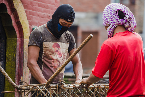Iron Rod Working Construction Workers Working With Iron Rod In Bhaktapur Stock Photo ...