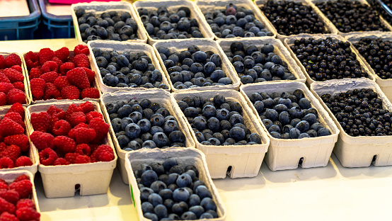 Blueberries for sale at a farmers market