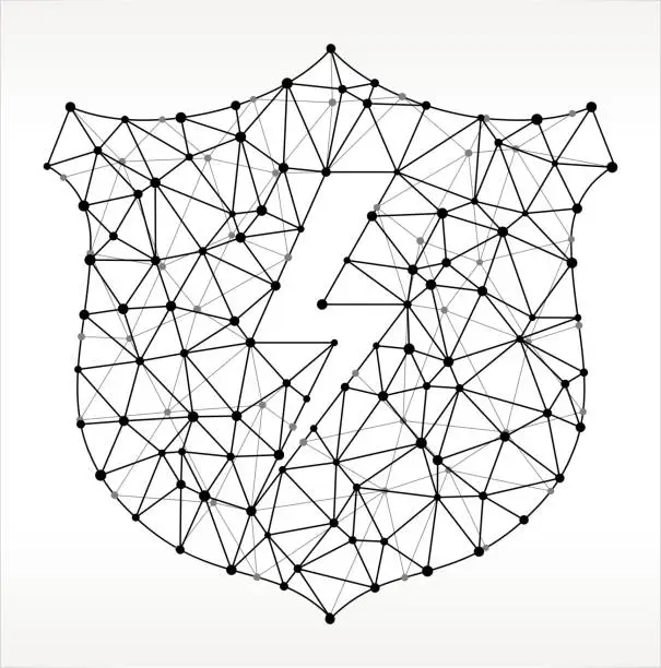 Vector illustration of Shield & Lightning Triangle Node Black and White Pattern