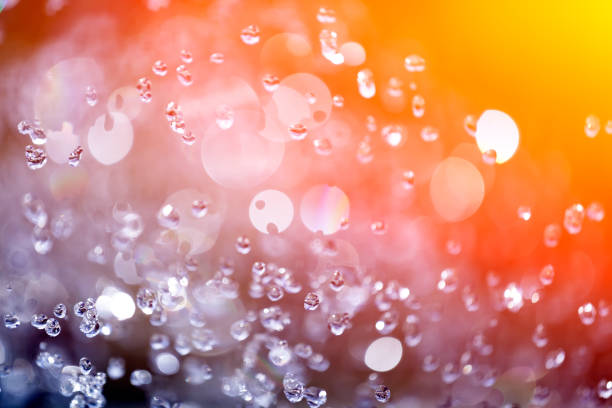 Drops of water on a color background. Orange. Shallow depth of field. Selective focus. Toned.