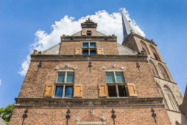 Facade and church tower in Lochem, The Netherlands